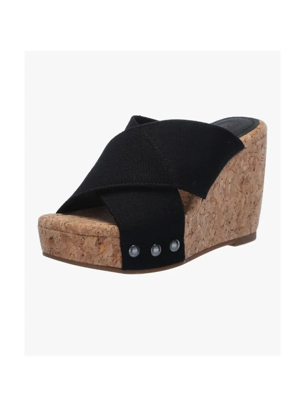 Lucky Brand Studded Criss-cross Cork Platform Wedge Slip On Sandals - 10 M BLACK